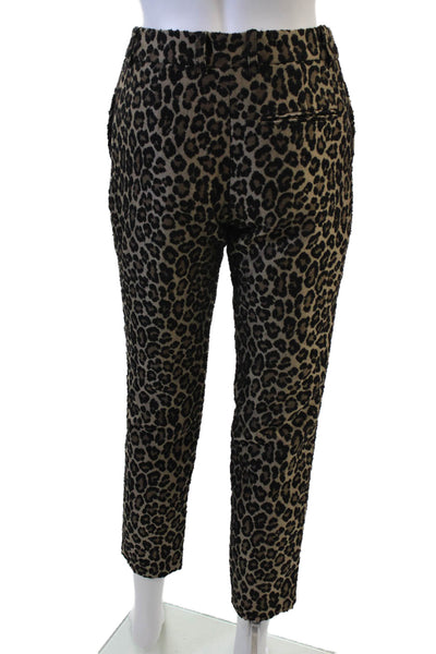 Sezane Women Ankle Cropped Beige Animal Print Pants Size 34