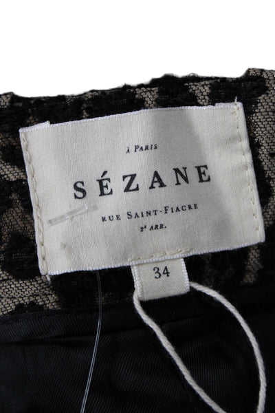 Sezane Women Ankle Cropped Beige Animal Print Pants Size 34