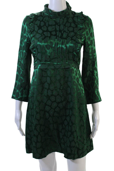 Soeur Women A-Line Mini Animal Print Green Dress 3/4 Sleeve Size 36