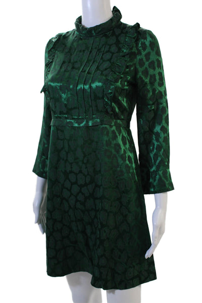 Soeur Women A-Line Mini Animal Print Green Dress 3/4 Sleeve Size 36