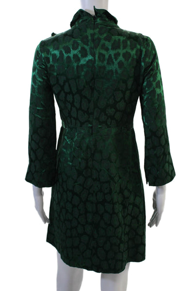 Soeur Women A-Line Mini Animal Print Green Dress 3/4 Sleeve Size 36