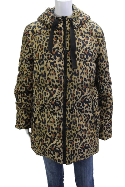 Gap Womens Beige Puffer Quilted Animal Print Polyester Jacket Size S Tall