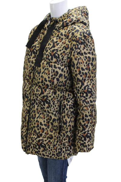 Gap Womens Beige Puffer Quilted Animal Print Polyester Jacket Size S Tall