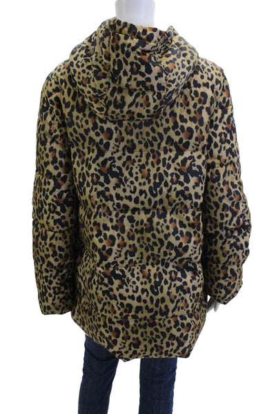 Gap Womens Beige Puffer Quilted Animal Print Polyester Jacket Size S Tall