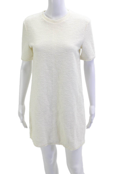 Zara Womens Shift T Shirt Dress White Linen Blend Short Sleeve Crew Neck Size S