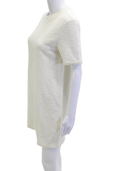 Zara Womens Shift T Shirt Dress White Linen Blend Short Sleeve Crew Neck Size S