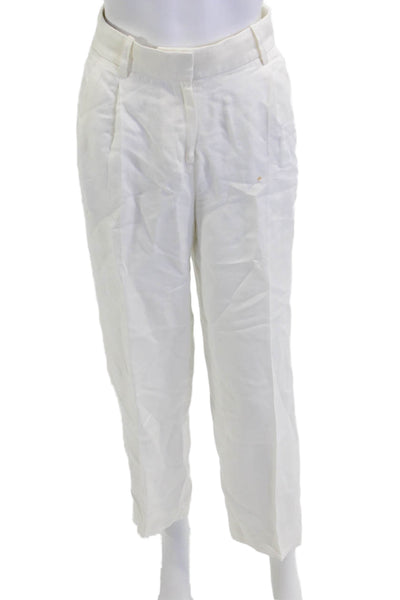 J Crew Women Cropped Dress Pants White Linen Cupro Button Petite Size 00