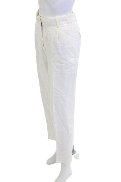 J Crew Women Cropped Dress Pants White Linen Cupro Button Petite Size 00