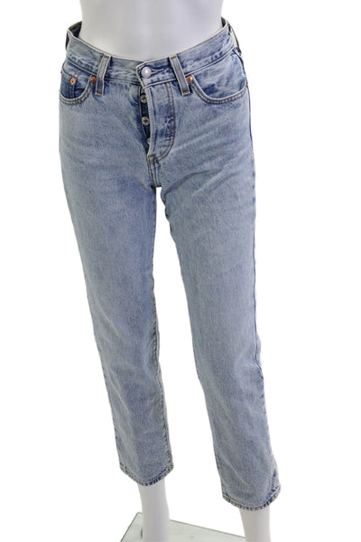 Levis Women Mom Cropped Jeans Light Blue 100% Cotton Button Closure Size 23
