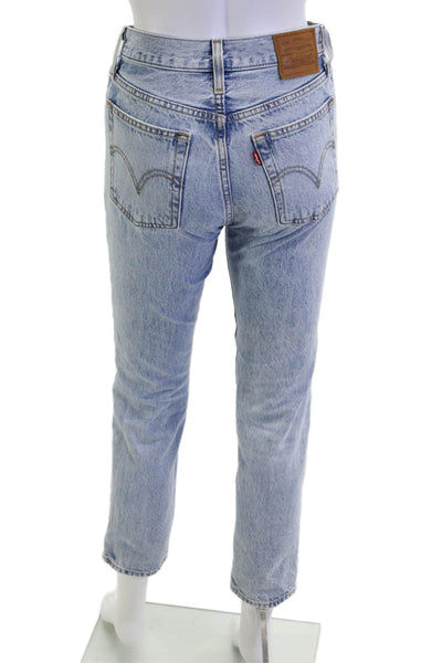 Levis Women Mom Cropped Jeans Light Blue 100% Cotton Button Closure Size 23