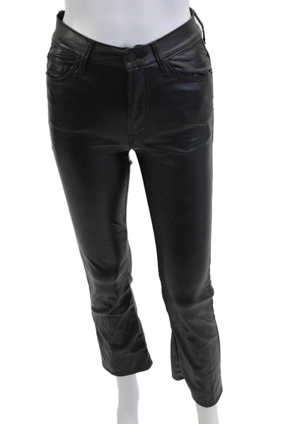 Mother Womens Cropped Jegging Biker Pants Black Button Mid Rise Size 24