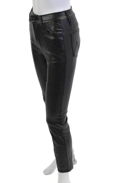 Mother Womens Cropped Jegging Biker Pants Black Button Mid Rise Size 24