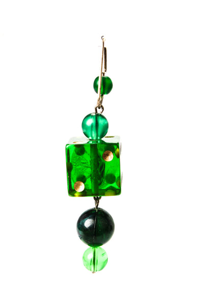 Designer Womens Vintage Green Bakelite Dice + Bead Dangle Earrings