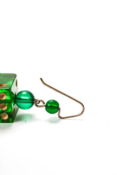 Designer Womens Vintage Green Bakelite Dice + Bead Dangle Earrings