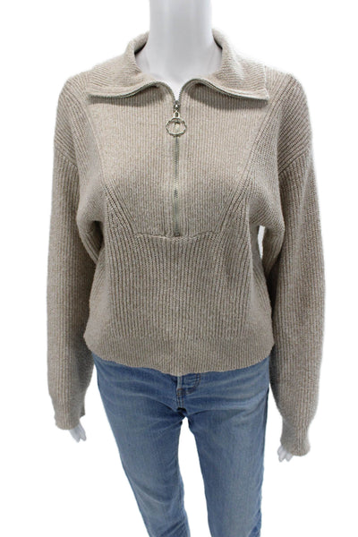 Line & Dot Unisex Pullover Sweater Beige High Neck Zip Long Sleeve Size XS