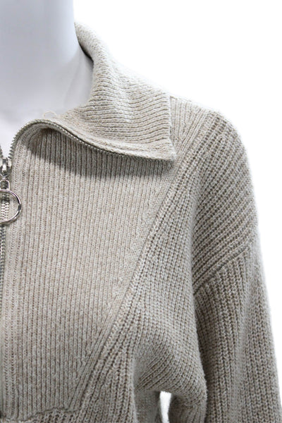 Line & Dot Unisex Pullover Sweater Beige High Neck Zip Long Sleeve Size XS