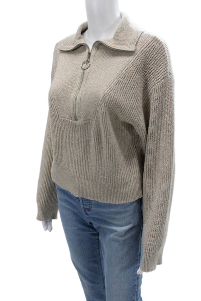 Line & Dot Unisex Pullover Sweater Beige High Neck Zip Long Sleeve Size XS
