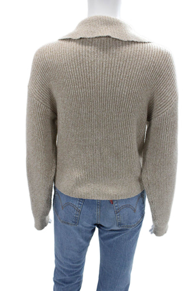 Line & Dot Unisex Pullover Sweater Beige High Neck Zip Long Sleeve Size XS