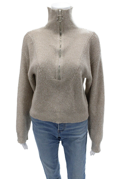 Line & Dot Unisex Pullover Sweater Beige High Neck Zip Long Sleeve Size XS