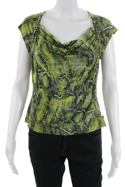St. John Sport Women Jersey Animal Print Green Blouse Short Sleeve Size S