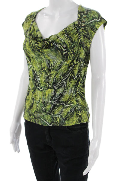 St. John Sport Women Jersey Animal Print Green Blouse Short Sleeve Size S