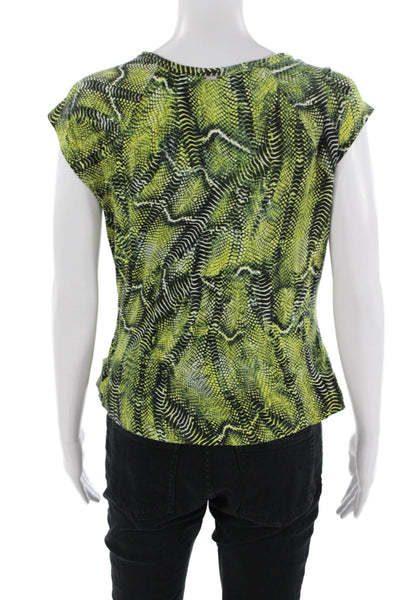St. John Sport Women Jersey Animal Print Green Blouse Short Sleeve Size S