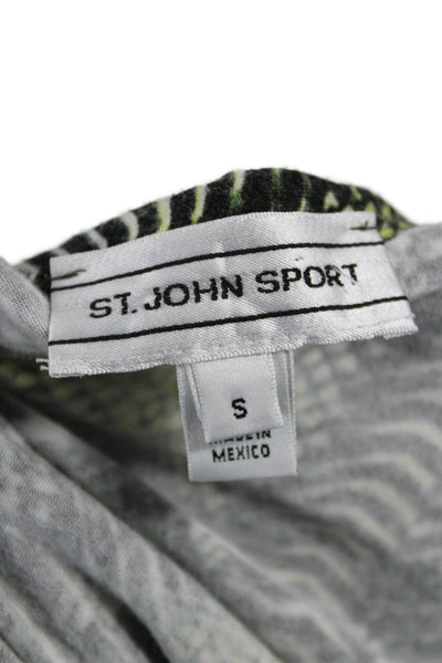 St. John Sport Women Jersey Animal Print Green Blouse Short Sleeve Size S