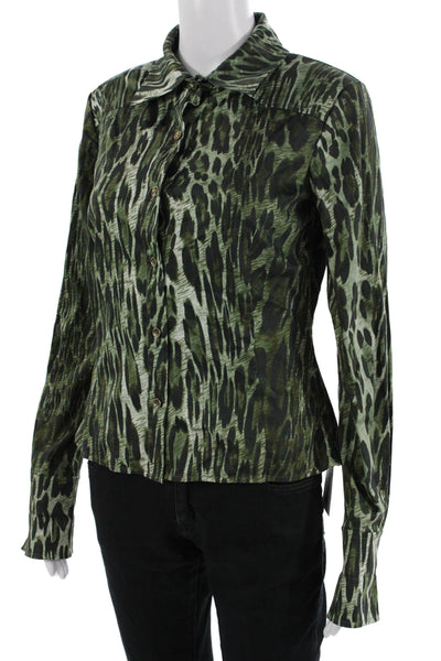 St. John Sport Women Black Animal Print Collared Button-Up Top Size 0P