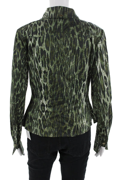 St. John Sport Women Black Animal Print Collared Button-Up Top Size 0P