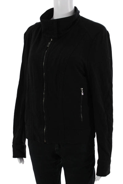 St. John Sport Women Black Cotton Blend Zip Jacket High Neck Long Sleeve Size M