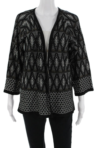 St. John Womens Cardigan Black Geometric Aztec 3/4 Sleeve Size S