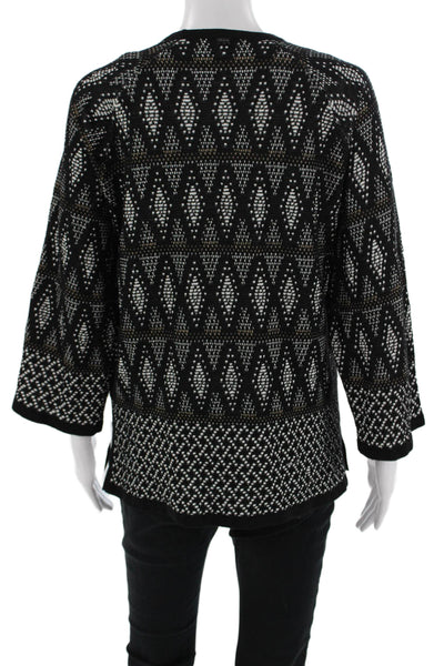 St. John Womens Cardigan Black Geometric Aztec 3/4 Sleeve Size S