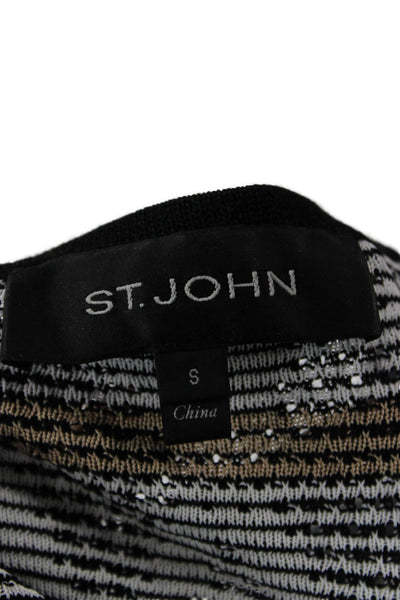 St. John Womens Cardigan Black Geometric Aztec 3/4 Sleeve Size S