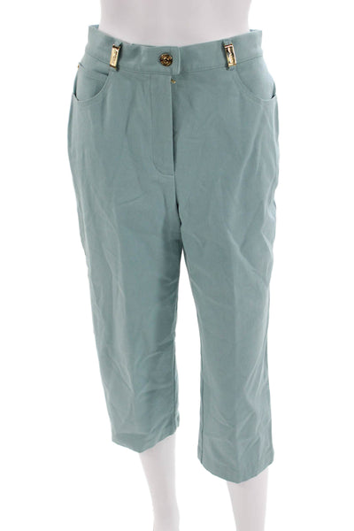 St. John Sport Womens Capri Cropped Pants Green High Rise Button Size 6