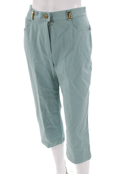 St. John Sport Womens Capri Cropped Pants Green High Rise Button Size 6