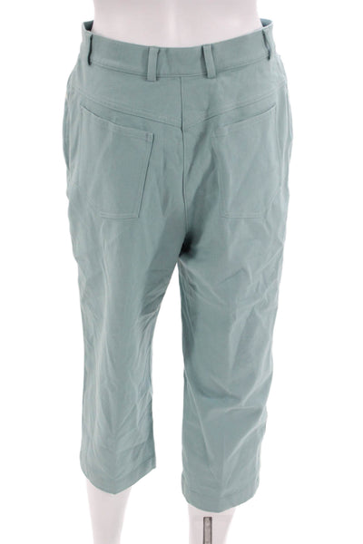 St. John Sport Womens Capri Cropped Pants Green High Rise Button Size 6