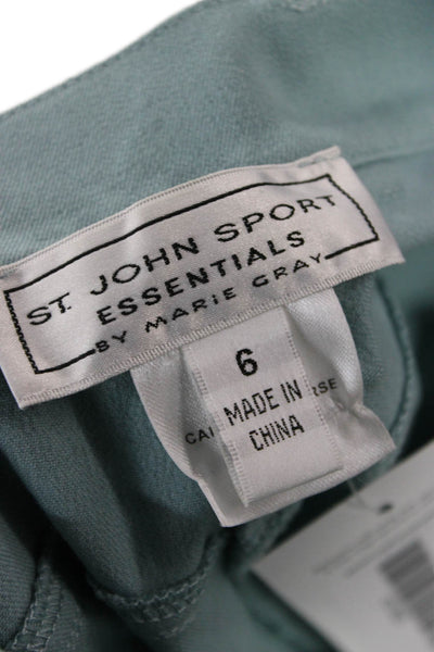 St. John Sport Womens Capri Cropped Pants Green High Rise Button Size 6