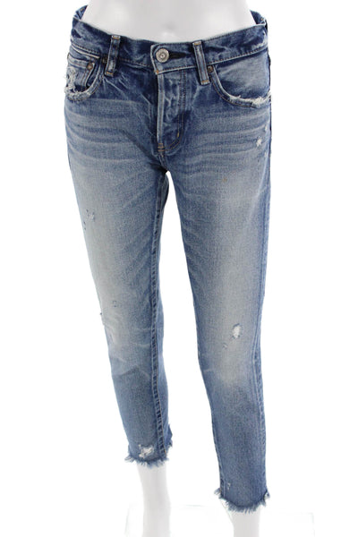 Moussy Women Blue Mid-Rise Ankle Cropped Cotton Jeans Petite Size 24