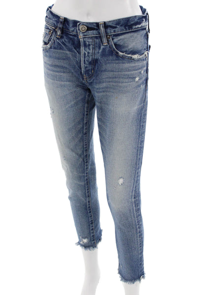 Moussy Women Blue Mid-Rise Ankle Cropped Cotton Jeans Petite Size 24