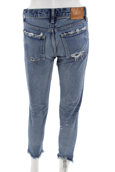 Moussy Women Blue Mid-Rise Ankle Cropped Cotton Jeans Petite Size 24