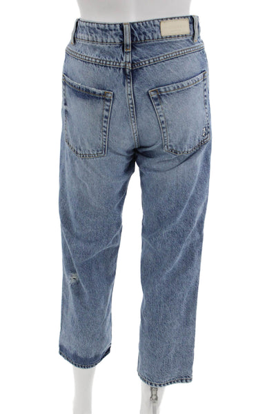 Icon Denim Womens Cropped Mom Jeans Blue Mid-Rise 26in Cotton Size 24