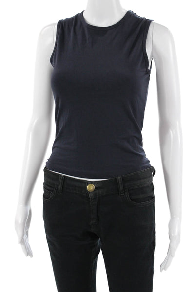 MNG Womens Basic Dark Blue Crew Neck Tank Solid Sleeveless Size XS