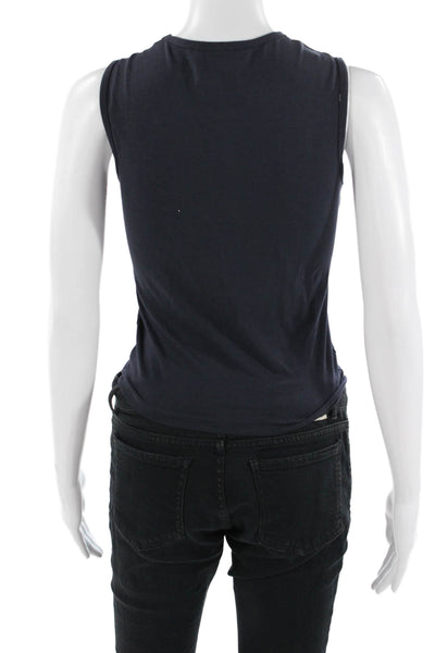 MNG Womens Basic Dark Blue Crew Neck Tank Solid Sleeveless Size XS