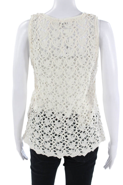 Zara Women Bohemian White Sleeveless Tank Top Round Neck Nylon Blend Size S