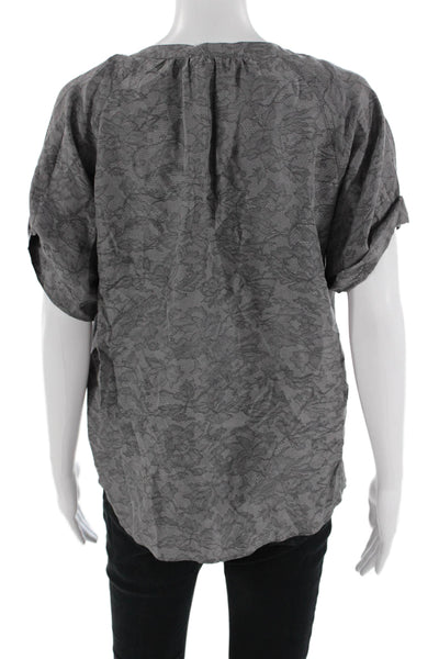 Theory Womens Silk Floral Tunic Short Sleeve Dark Gray Size S