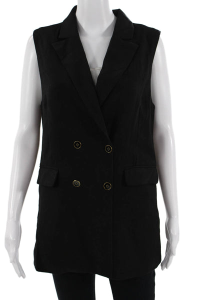 Cupcakes And Cashmere Womens Black Sleeveless Button Blazer Vest Size S