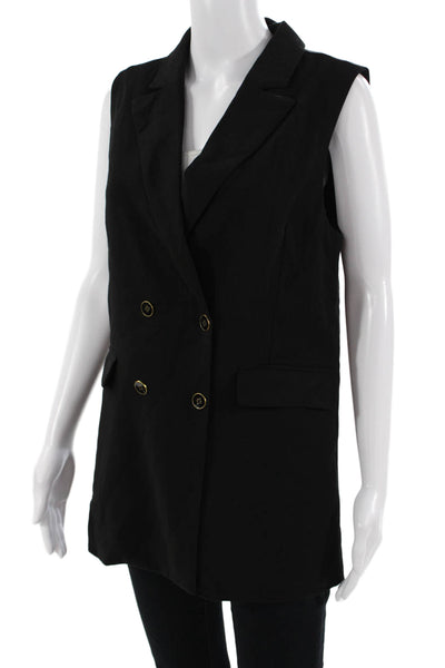Cupcakes And Cashmere Womens Black Sleeveless Button Blazer Vest Size S