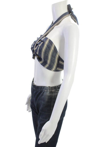 Esai Women Sleeveless Cropped Striped Dark Blue Cotton Top Buckle Size S