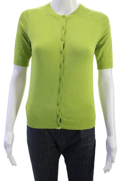 Zara Women Cardigan Green Crew Neck Short Sleeve Viscose Size S