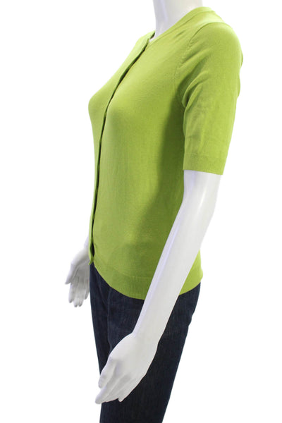 Zara Women Cardigan Green Crew Neck Short Sleeve Viscose Size S